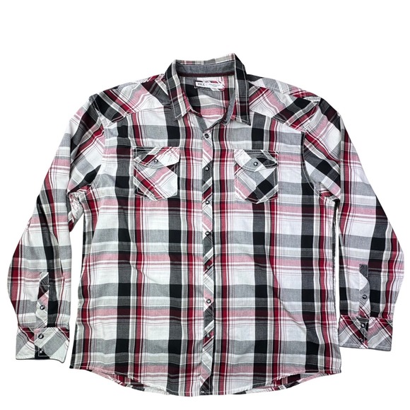 BKE Mens Plaid Athletic Fit Long Sleeve Snap Button Shirt 3XL - Picture 3 of 9